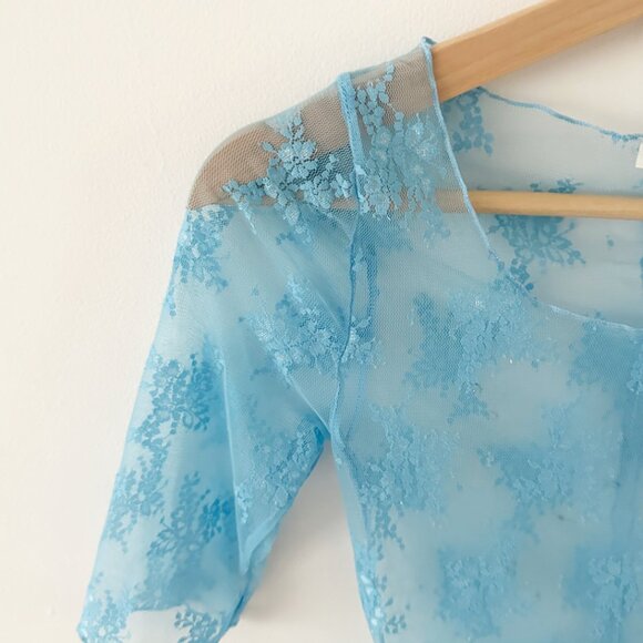 Intimately by Free People Bluebell Sheer Lace Short Sleeve Top Size XS - Picture 3 of 6